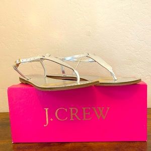 J Crew Italian Leather Silver Sandals